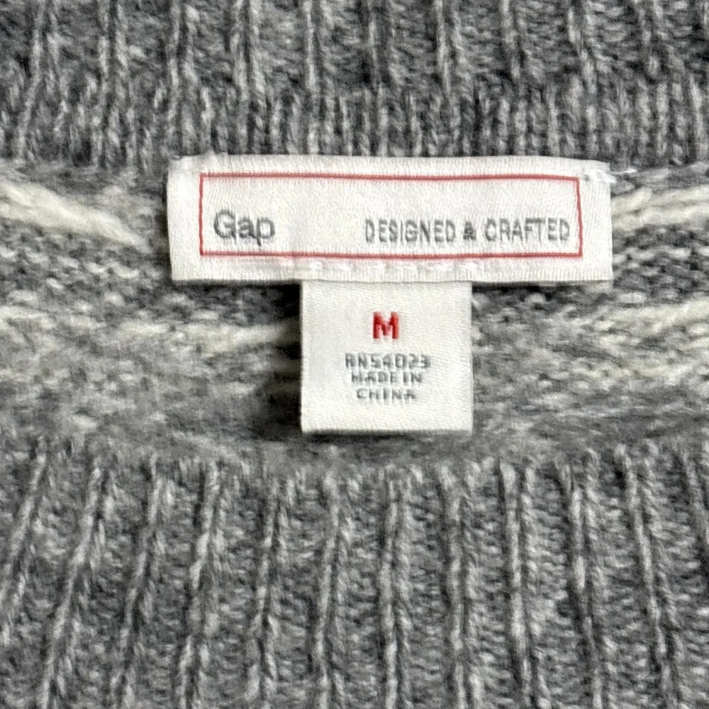 Gap Sweater‎ Womens Medium Gray White Fair Isle Lambswool Crew Pullover Winter